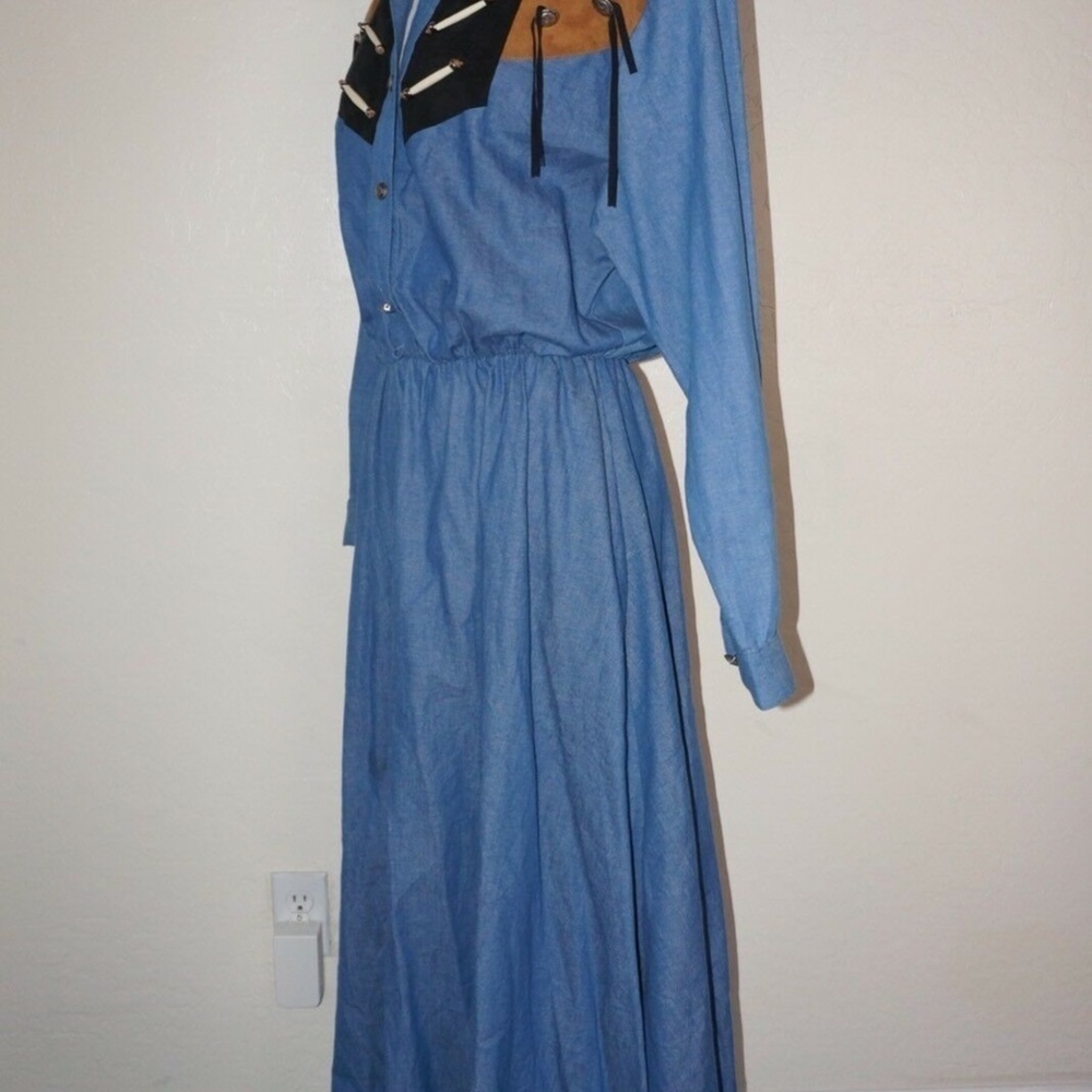 Diamond L Western Wear Fringed Denim Leather Dress - Picture 7 of 11